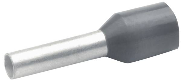 A metal ferrule with a gray plastic insulation, used for crimping wires.