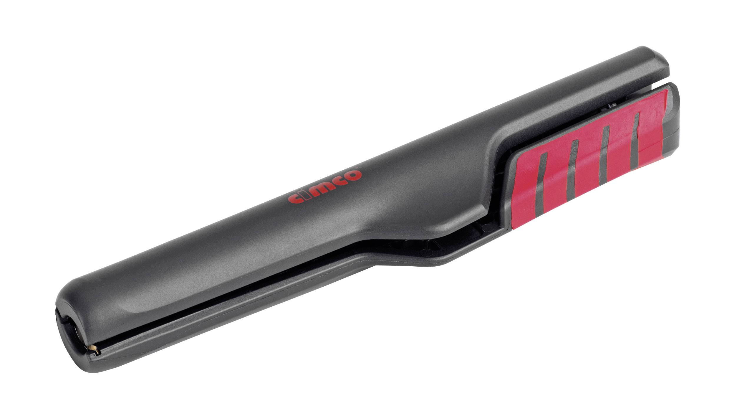 A black, handy tool with a red detail, similar to a cable stripper, from a brand called Cimco.