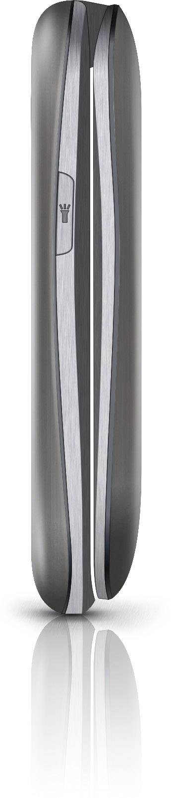 A modern, sleek device with a silver casing and smooth edges, standing vertically.