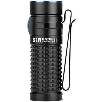 Compact black torch with textured grip, side button and clip. Inscription: 'S1R Baton II'.