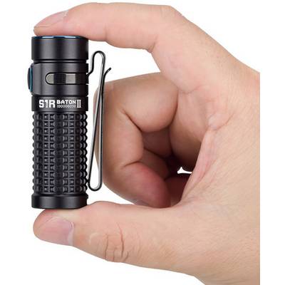 A hand holds a small black torch with the inscription 'S1R BATON II'.