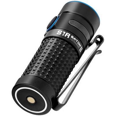 Torch 'S1R Baton II' in Black with Blue Button and Belt Clip, Compact and Portable for Everyday Use.