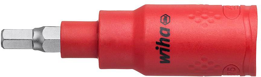 Red screwdriver handle with hexagonal metal tip, 'Wiha' brand, suitable for screw-related tasks.