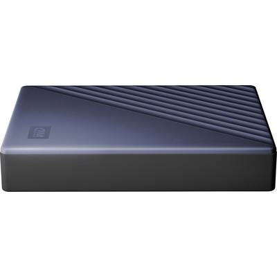 External hard drive with a dark grey geometric design.