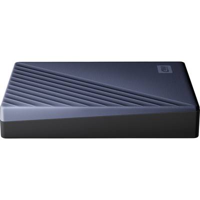 External hard drive with geometric pattern, dark colour, rectangular and flat.