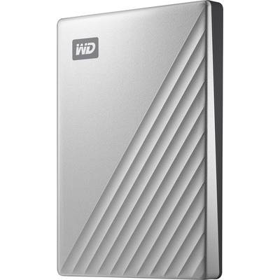 External silver hard drive with a structured design and the logo in the top left corner.