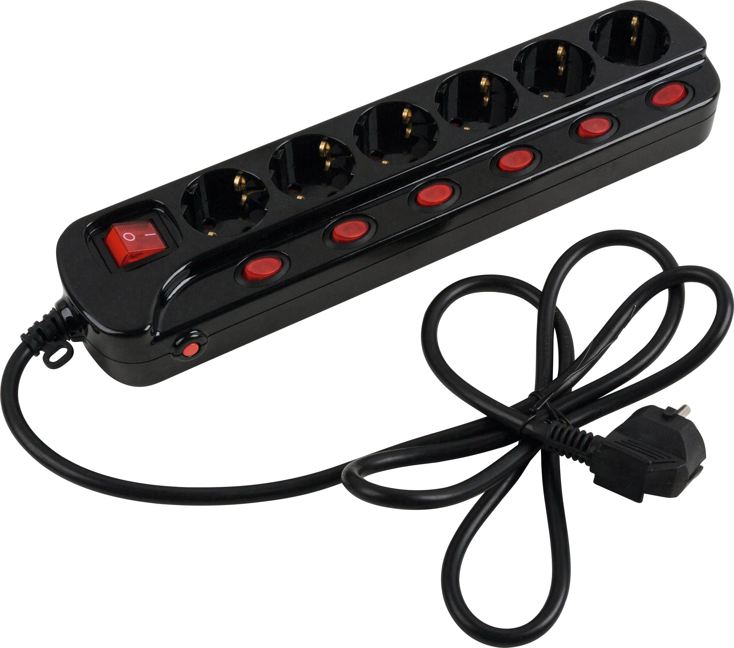 Heitronic 45193 Power strip (+ switch) 6x Black PG connector 1 pc(s ...