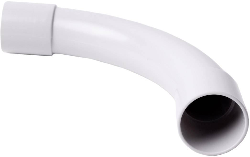 A white PVC pipe with a 90-degree elbow, commonly used in plumbing installations.