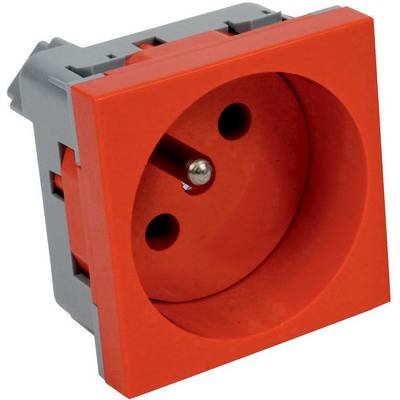Red protected earth socket, suitable for emergency power supply or special applications, built into a grey housing.