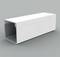'White, rectangular plastic profile, hollow, with open side at the front. Used for cable protection routing or as a channel system.'
