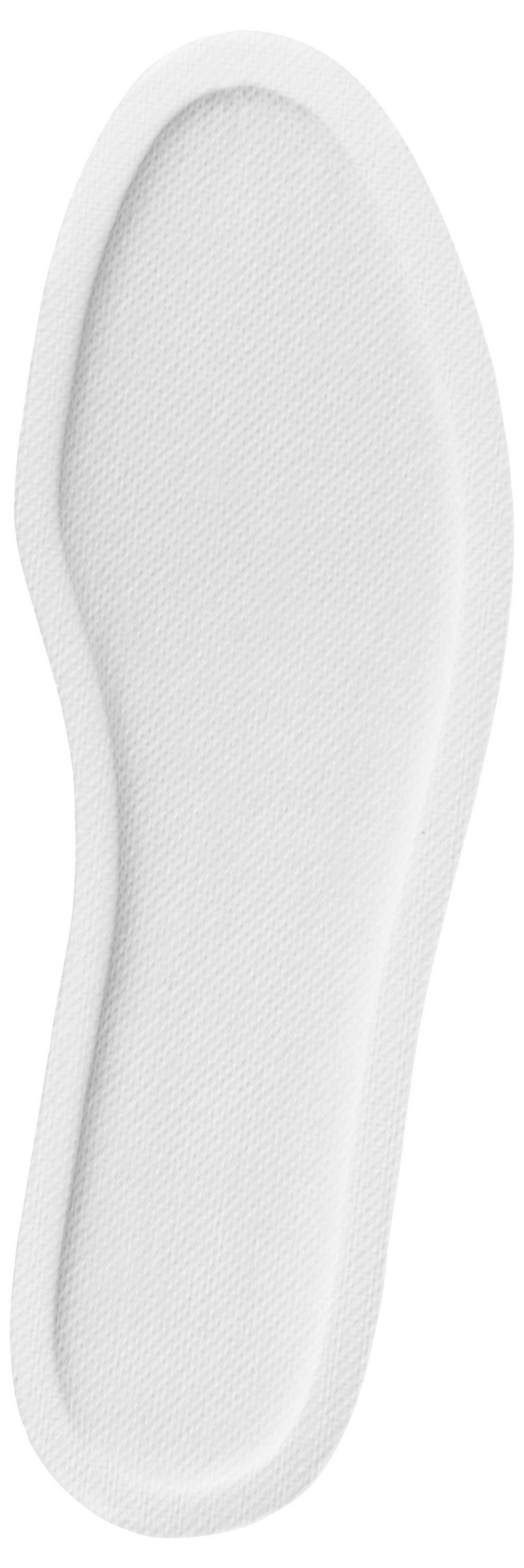 A white shoe insole with a textured surface and a simple, contoured shape designed for comfort and support.
