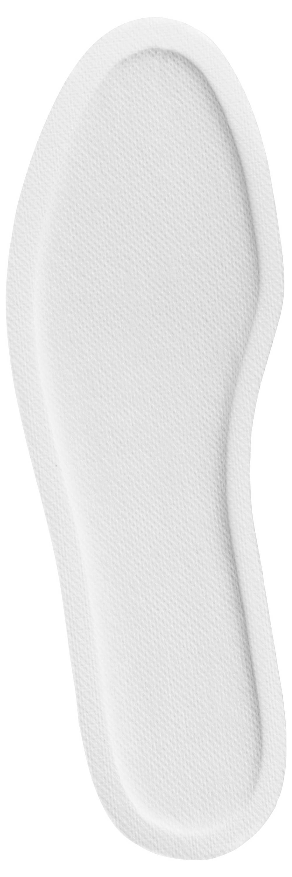 A white shoe insole with textured surface, viewed from above.
