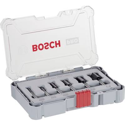 Bosch drill set in an opened plastic box with six different drill bits.