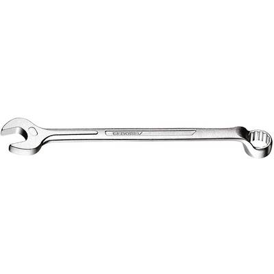 A adjustable spanner with an open jaw on one side and a ring on the other, made of metal, lies horizontally.