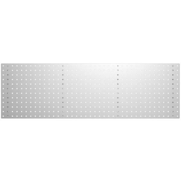 'Rectangular metal perforated plate with evenly distributed holes, suitable for mounting tools or equipment.'