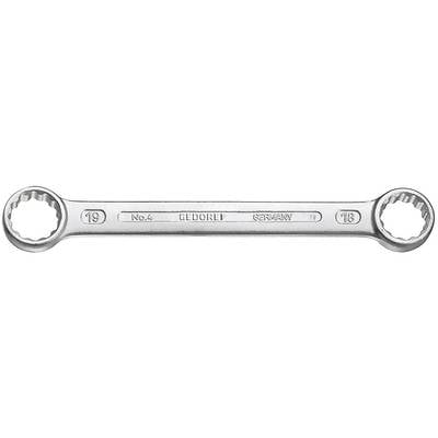 A silver ring spanner with two heads, sizes 19 and 18, and the inscription 'GEDORE GERMANY'.