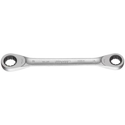 A double-sided ring spanner made of metal with a square-shaped design and the inscription 'GEARWRENCH'.