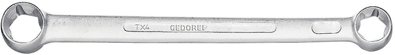 A silver double ring spanner with two star-shaped ends. Text on the key reads 'GEDOREV' and 'TX4'.