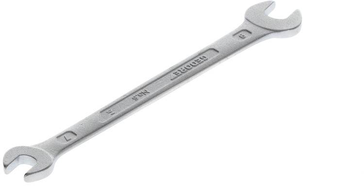 A silver double-ended spanner made of metal, set against a white background; one end is marked with the number '7', the other with '8'.