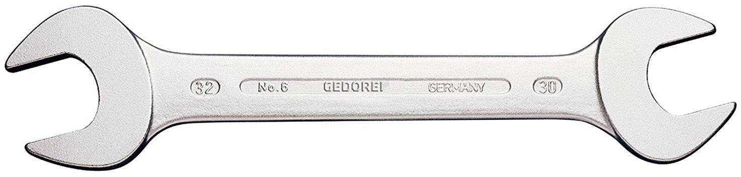 A silver double-ended spanner with sizes '32' and '30', brand name 'Gedore', manufactured in Germany.