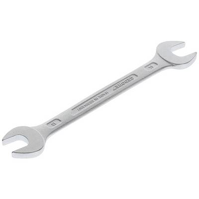 A silver spanner with two open-ended jaws; one side marked with '17' and the other with '19'.