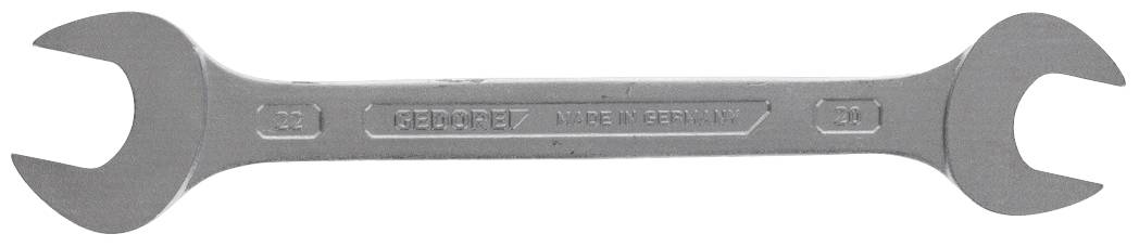 A silver double-ended spanner with sizes '22' and '24' on the ends, lying horizontally.