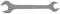 A silver double-ended spanner with 21 mm and 23 mm sizes, made of metal, lying flat on a white surface.