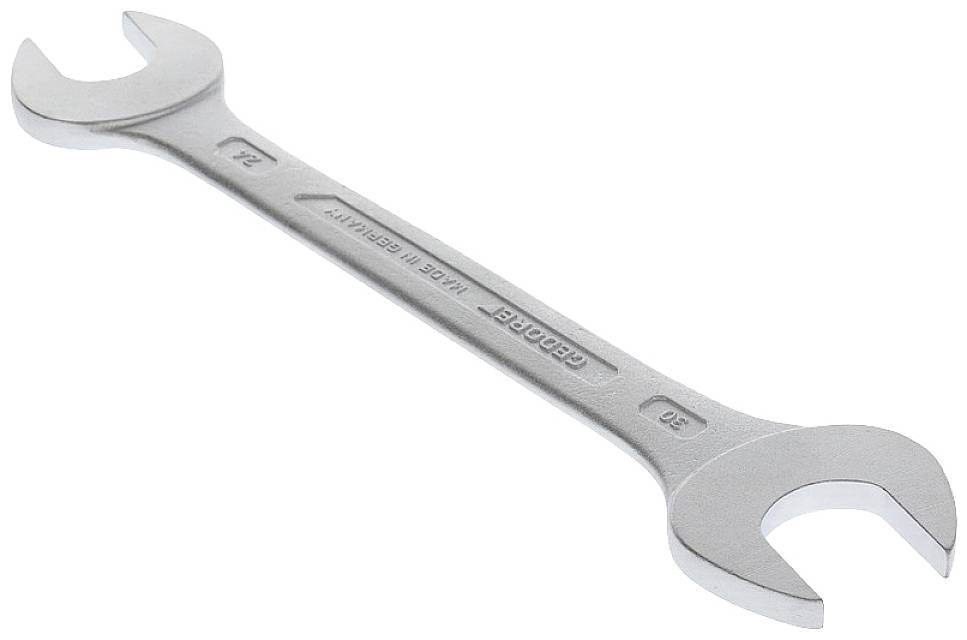A silver double-ended spanner with sizes 17 and 19 mm, lying diagonally.