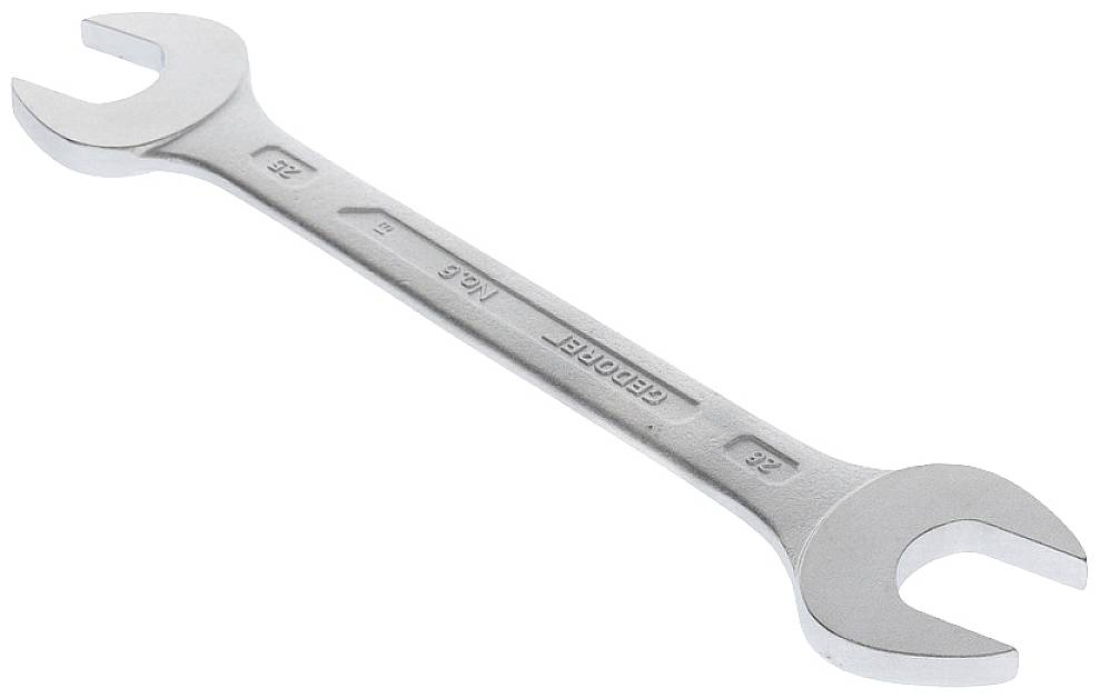 A silver double-ended spanner made of metal, shown at an angle, with the sizes '13' and '17' at the ends.