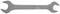 A silver double-ended spanner with different sized openings at each end.
