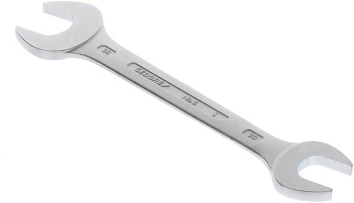 Silver fork spanner, double-sided, with sizes '19' and '22' engraved on respective ends.