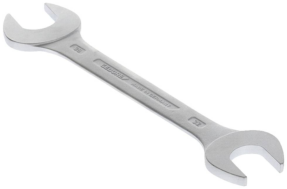 A silver double-ended spanner with size markings of 30 and 32, alongside 'GEDORE' and 'Made in Germany'.