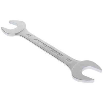 A silver double-ended spanner with size markings of '17' and '19' on each side. The tool is resting on a white background.