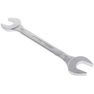 A silver double open-ended spanner with 12 mm and 13 mm sizes on both ends, lying on a white background.