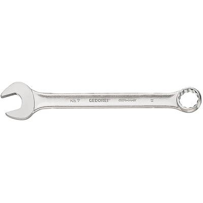 A silver ring spanner with the inscription 'GEDORE No. 7 GERMANY', featuring an open end and a ring end.