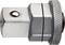 Metal adapter in cylindrical form with a ribbed edge and screw hole. Used in mechanical or technical applications.