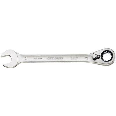 An adjustable spanner with an open jaw width and a ratchet function at the opposite end.