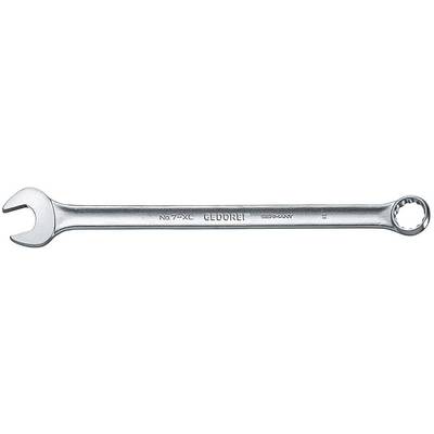 A silver spanner with an open end and a ring spanner end, stamped with 'GEDORE', is lying horizontally.