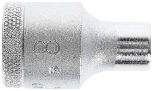 Metal socket with embossed markings, visible from the side. Suitable for screw work and compatible with appropriate tools.