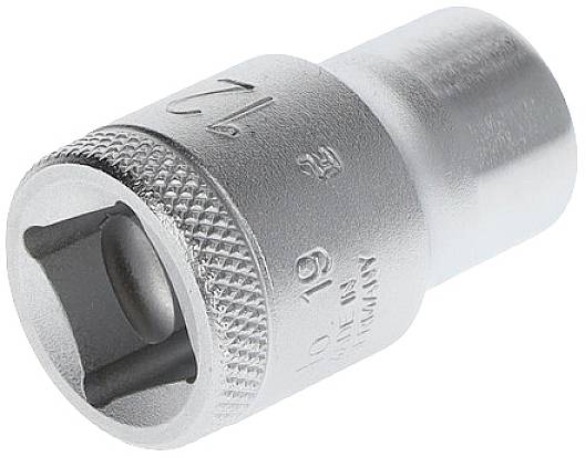 Metal socket wrench attachment with a knurled handle, used for loosening and tightening screws and nuts.