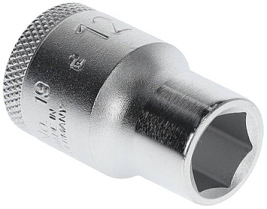 Metal socket spanner with a round head and the number '12' embossed, used for bolts with a corresponding square profile.