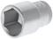 A silver socket extension with a hexagonal opening and knurled end, on which the number 22 is engraved.