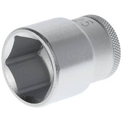 Metallic hexagonal socket nut, with a round body, knurled edge, and embossed marking, suitable for securing bolts.