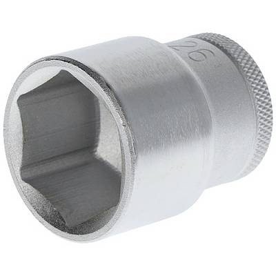 'Chrome metal nut with a hexagonal opening, slightly worn, suitable for spanners.'