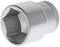 Silver hexagonal socket nut with an opening, used for loosening or tightening nuts and bolts.