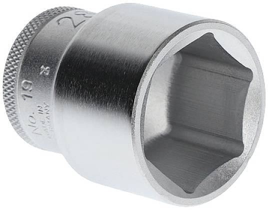 A silver socket insert, hexagonal, with knurled edges for improved grip.