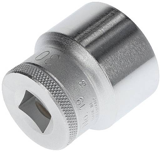 Metal hexagonal socket nut with a round head and smooth surface, marked with the number '30'. Used for spanners.