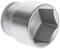 A silver-coloured socket attachment with a hexagonal opening, suitable for 19-mm nuts and bolts.