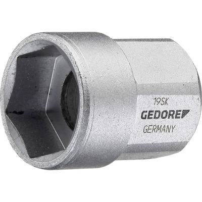 Socket with the inscription 'Gordore 19SK Germany'. Hexagonal shape, metallic lustre, tool for screw-related work.