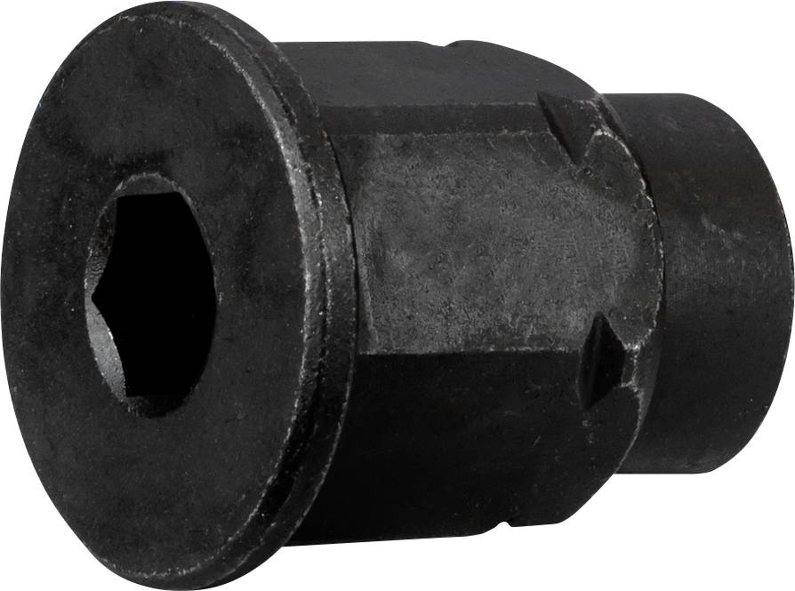 A black hexagonal socket with a smooth surface. It appears solid and functional and will likely be used as a fixing accessory.